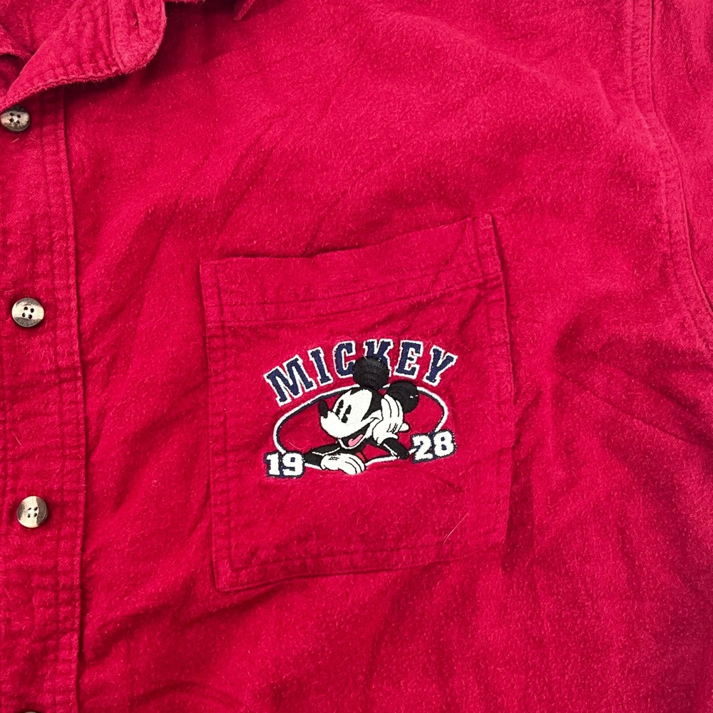Vintage 90s The Disney Store Mickey Mouse 1928 Red Flannel Shirt Men's Large - Picture 4 of 12